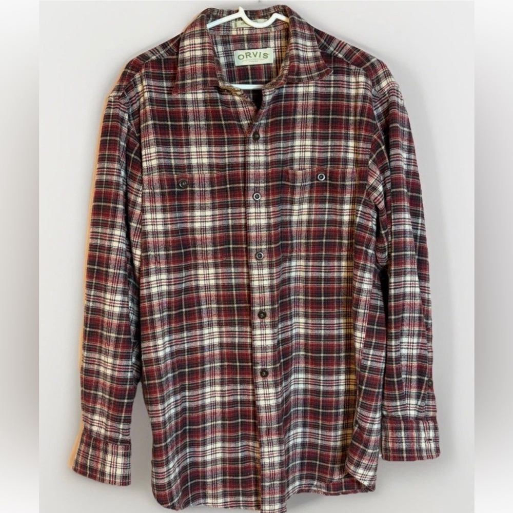 Orvis Men’s Medium Flannel Button Down Shirt Cotton Red Black White